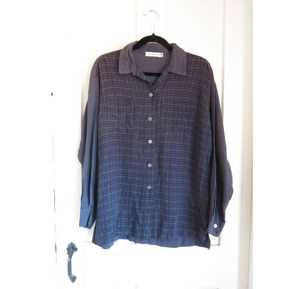 Cut Loose Purple Button Down Cotton Bemberg Plaid Shirt Women's S Flowy Coastal